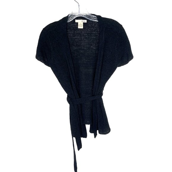 Evie Black Medium Short Sleeve Wrap Sweater 86A - Picture 1 of 5